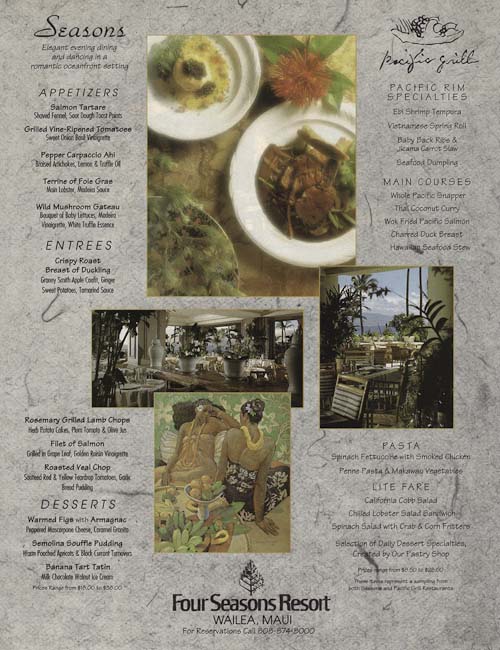 display image of Menu Magazine Ad for Four Seasons Resort
